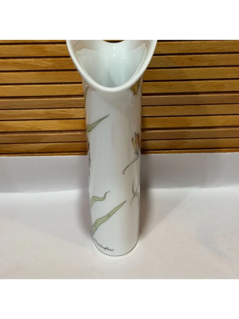 Vintage 70s Hutschenreuther Ole Winther Butterfly Cattail Porcelain Vase 7.25